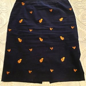 Brooks Brothers Navy Corduroy Squirrel and Honey Bee Skirt
